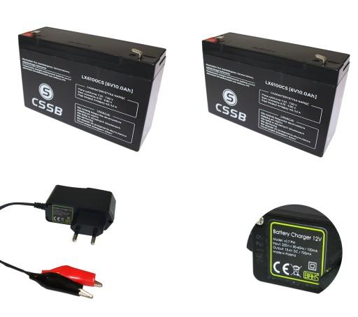 Набір 2x необслуговуваний акумулятор BATTERY AGM 6V 10Ah + 12V CHARGER