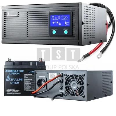 Інвертор Extralink Piorun 1000VA/800W + комплект Extralink LiFePO4 12.8V 40Ah