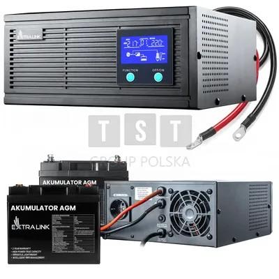 Набір Extralink Piorun 1200VA/1000W Inverter + 2x Extralink AGM 12V 100Ah