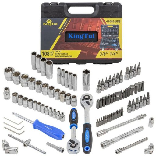 Набор торцевых ключей, 108 предметов, 1/4 дюйма и 3/8 дюйма, 6-гранные, 4–22 мм. Чемодан