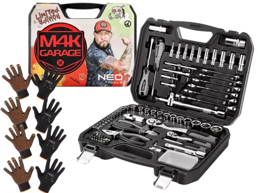 Набор гаражных инструментов NEO M4K, 90 шт. + 4 пары перчаток | Торцевые ключи