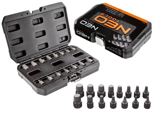 Набор экстракторов для сломанных винтов 15 шт NEO - Чемодан.