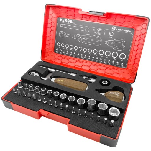 Набір ручних насадок із тріскачкою та головками 1/4 Vessel Wood-Compo