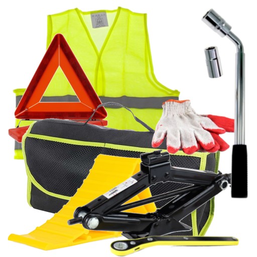 Комплект шин - жилет, колодка, ключ колісний, домкрат, трикутник, сумка