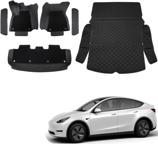 Комплект ковриков для Tesla Model Y, салон, багажник, глубокие поддоны + велюр