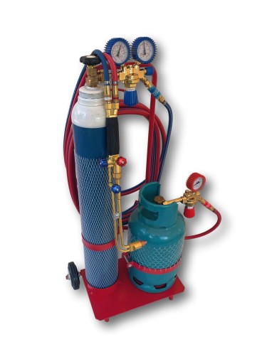 Газовий набір для різання, нагріву та пайки, 3 конфорки, комплект, балони, візок