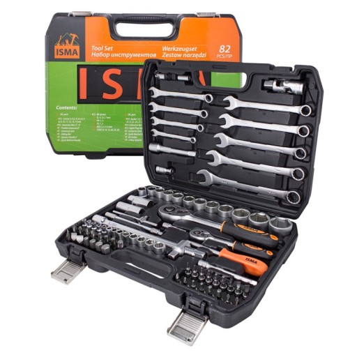 Набор ключей, головок, бит с трещоткой, 82 шт., чемодан.