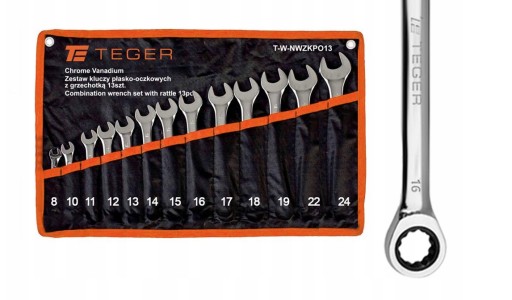 Набір ключів комбінованих з тріскачкою 8-24мм 13 шт Teger