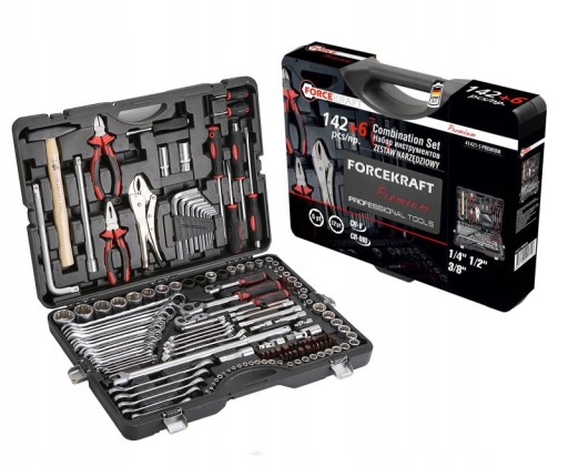 Набор инструментов МАСТЕРСКАЯ ГОЛОВКИ ДЛЯ ЧЕМОДАНА КЛЮЧИ БИТЫ 142+6 шт. 1/4