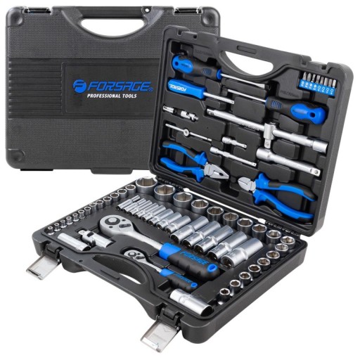 Набор инструментов, ключи, трещотки, головки, шарниры, отвертки, 69 предметов, чемодан.