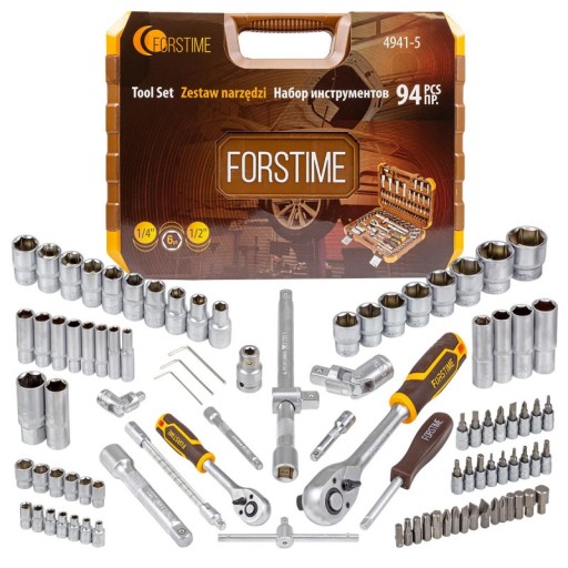 Набор инструментов, гаечные ключи, головки, биты, чемодан для инструментов из 94 предметов.