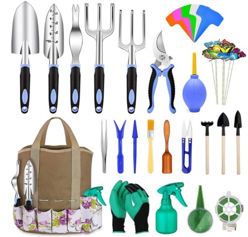 Набір садових інструментів, 14 предметів з нержавіючої сталі - синій