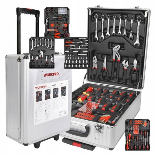 Набор инструментов в алюминиевом кейсе, 1050 предметов, кейс на колесиках.