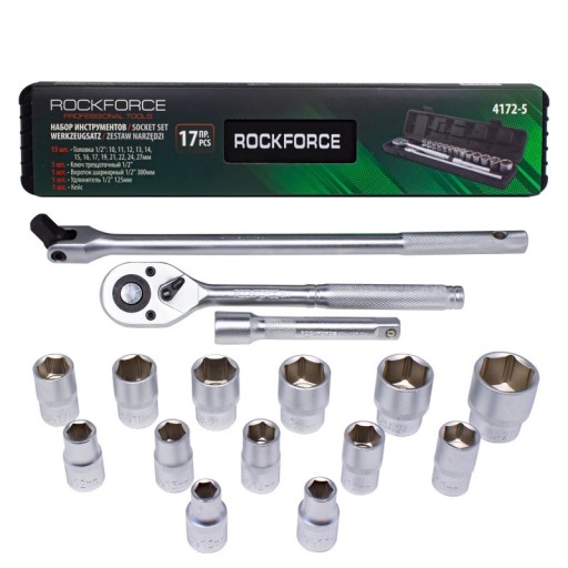 Набор головок с трещоткой, головка 1/2, 17 элементов Premium в кассете