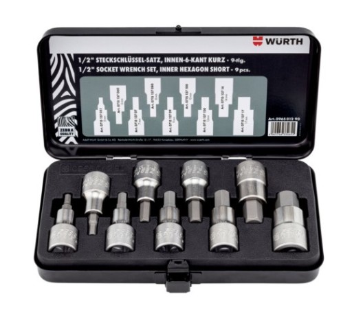 Набор коротких головок Wurth 1/2 дюйма, 9 шт.