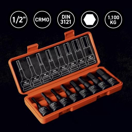 Набор шестигранных головок с длинным ударным хвостовиком 1/2 дюйма.