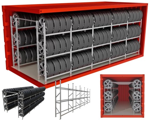 Набір стендів для шин, 20' морський контейнер, МІЦНА СТАЛЬ