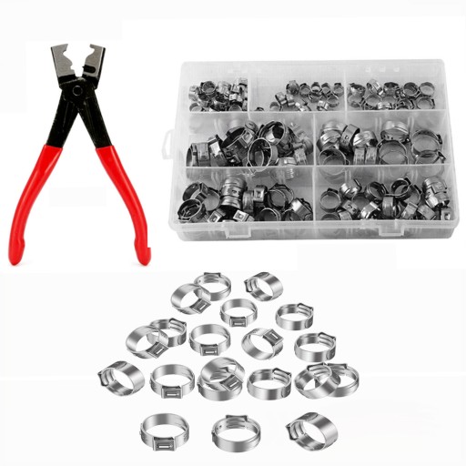 Набір одновушних шлангових хомутів із плоскогубцями та сталлю