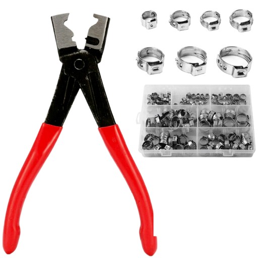 Набір одновушних шлангових хомутів із плоскогубцями та сталлю