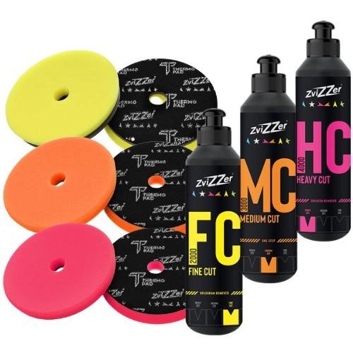 Zvizzer FC MC HC 3x250ml + Pads 140mm - набір для полірування фарби
