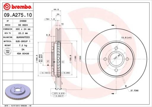 09.A275.10 - Тормозной диск BREMBO 09A27510